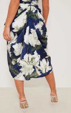 Navy Floral Ruched Side Midi Skirt -Cheap Glamarish Store 76322840531f66a466457ec36e76ec13c966c1c8 cna9363 3