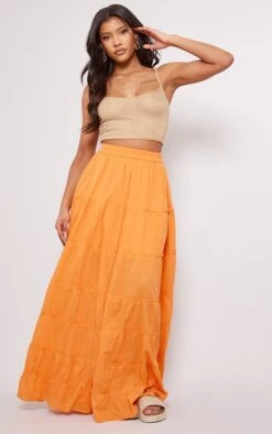 Orange Cotton Raw Seam Detail Maxi Skirt