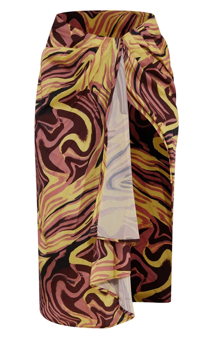 Mocha Printed Woven Open Drape Front Midi Skirt 7 Mocha Printed Woven Open Drape Front Midi Skirt - Image 5