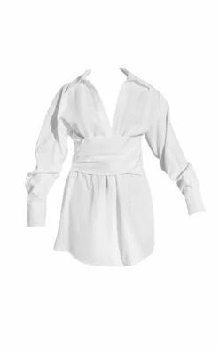White Oversized Ruched Waist Shirt Dress -Cheap Glamarish Store 79e0bfd5b396dbb14b54ed040f6dee7b5832d70d cne1026 5
