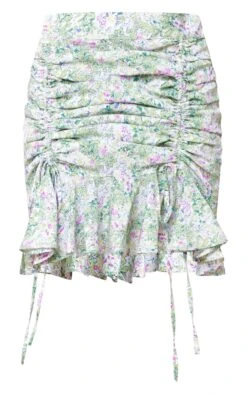 Green Floral Printed Chiffon Ruched Frill Mini Skirt -Cheap Glamarish Store 7b23eff128d347b1188e22101a20add2d63f8bc7 cnd9203 6