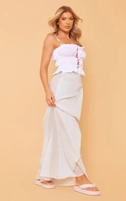 Aqua Sheer Linen Look Wrap Over Maxi Skirt
