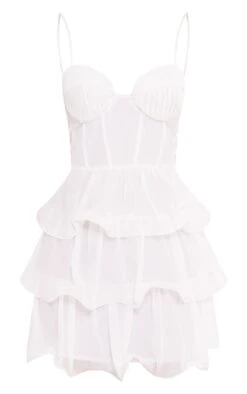 White Chiffon Pleat Cup Detail Frill Bodycon Dress -Cheap Glamarish Store 7e1f9fc67630769f99913278db49e098ef15fa13 cne2974 5