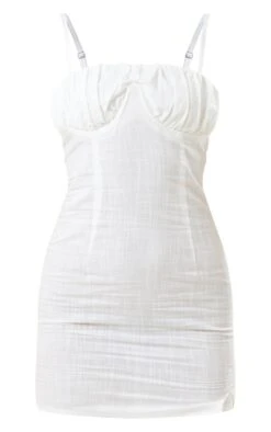 White Linen Look Underwired Bust Detail Strappy Bodycon Dress -Cheap Glamarish Store 80b11ca494a04e92b5eb1900916038170c3ab073 cne1395 5