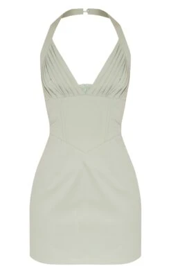 Sage Khaki Woven Pleated Bust Boned Halter Bodycon Dress -Cheap Glamarish Store 81464d02b572d65ade169517b403187aeb881f11 cne3774 5