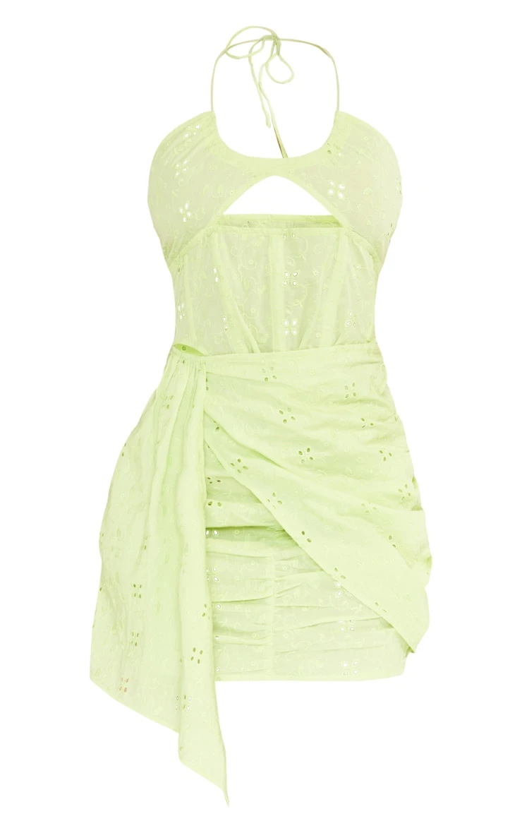 Lime Broderie Corset Detail Wrap Bodycon Dress 7 Lime Broderie Corset Detail Wrap Bodycon Dress - Image 5