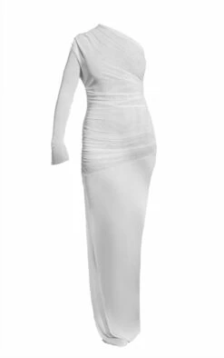 White Sheer Mesh Ruched Skirt Detail Thigh Split Maxi Dress -Cheap Glamarish Store 86fb98d8776ec210c1a639bad203d42882ba3cd1 cne1008 5