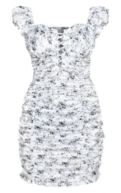 White Floral Satin Ruched Bardot Bodycon Dress -Cheap Glamarish Store 8b77cb6a2df4363e19eaa2b757ee32d2e6502d4b cma3539 4