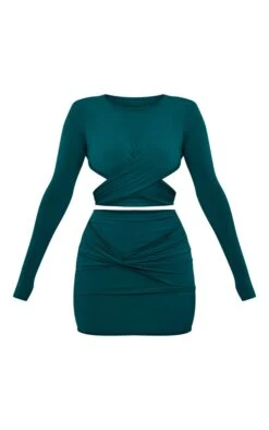 Green Cross Detail Shoulder Pad Mini Bodycon Dress -Cheap Glamarish Store 8bf3b19462c2e248efa0bdc2b9d97ed4f9ac6a32 cnb2759 5