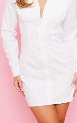 White Pleated Bust Detail Shirt Dress -Cheap Glamarish Store 8d45c7fece56004dff1938d87f15841a2465f7fe cnd4044 4