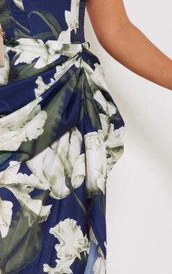 Navy Floral Ruched Side Midi Skirt -Cheap Glamarish Store 8d9a9768d9d229db5020965ea6f00168a4dcdefa cna9363 4