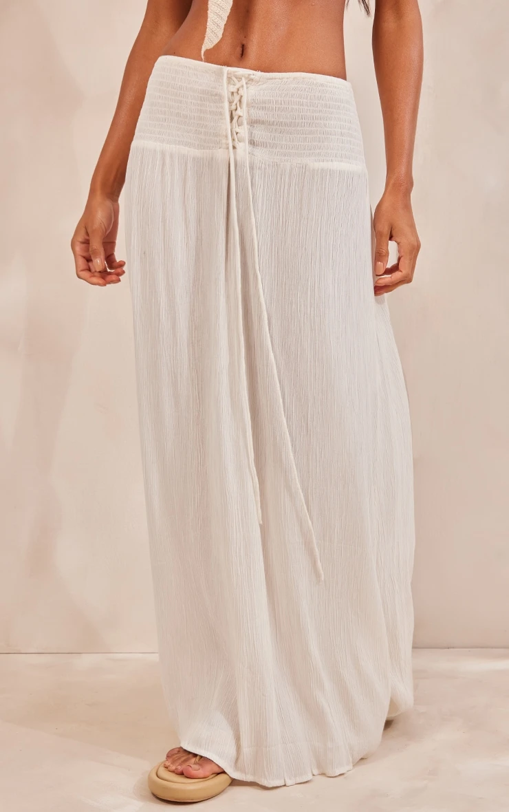 White Cheesecloth Tie Shirred Waist Floaty Maxi Skirt 4 White Cheesecloth Tie Shirred Waist Floaty Maxi Skirt - Image 2