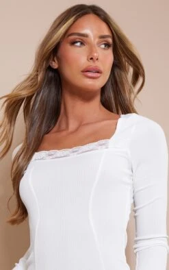 Cream Ribbed Lace Detail Long Sleeve Bodycon Dress -Cheap Glamarish Store 8fbaab6c6995ecaf777269875318f9a1b4574989 cnd4086 4