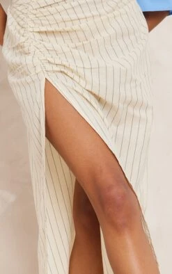 Off White Cotton Pinstripe Ruched Thigh Midi Skirt -Cheap Glamarish Store 9194528ce5e51d45154739f391751d995cde087b cnd9158 4