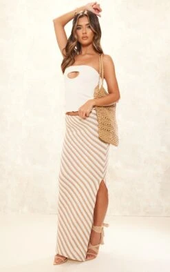 Stone Striped Textured Flippy Maxi Skirt