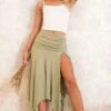 Sage Green Soft Touch Ruched Asymmetric Midi Skirt -Cheap Glamarish Store 96bf6fce08f76c105e35b112f6932341b47c9952 cne3827 1