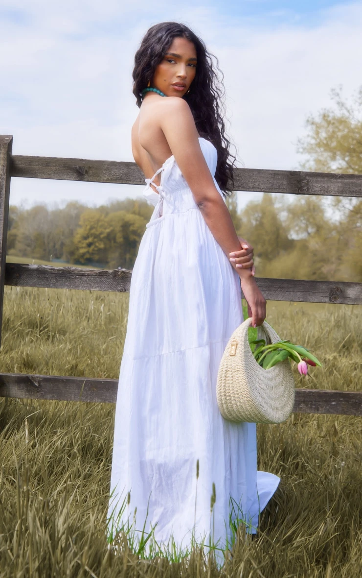 White Bandeau Cut Out Back Floaty Maxi Dress 4 White Bandeau Cut Out Back Floaty Maxi Dress - Image 2