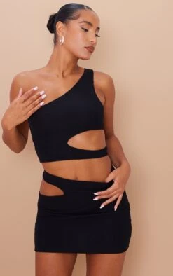 Black Crinkle Rib Cut Out Waist Mini Skirt -Cheap Glamarish Store 988ce042fe8371317136bc8d0207e13dd4e84672 cmz3353 4