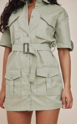 Sage Cargo Shirt Sleeve Belted Shirt Dress -Cheap Glamarish Store 997fa4a6a8ef5888ca049356f2e0edbf42fa239d cnc7087 4