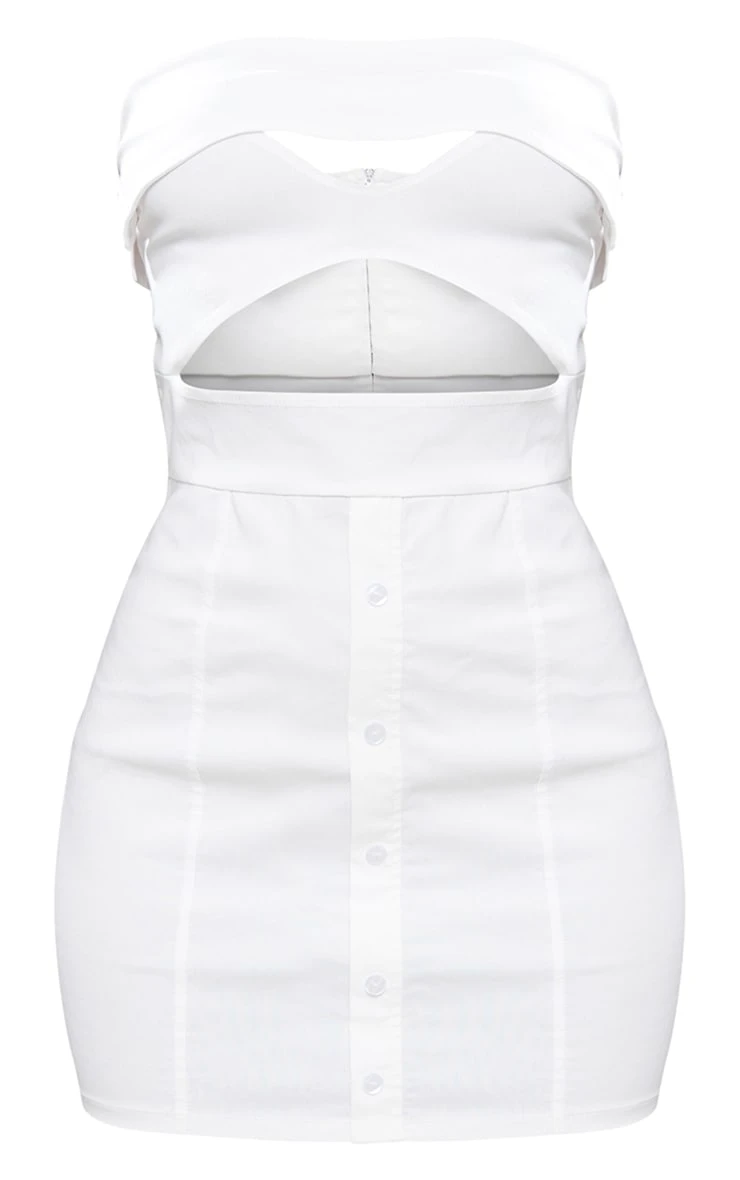 Ecru Bandeau Cut Out Button Down Bodycon Dress 7 Ecru Bandeau Cut Out Button Down Bodycon Dress - Image 5