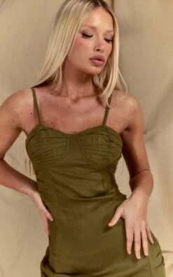 Khaki Linen Look Ruched Cup Detail Bodycon Dress -Cheap Glamarish Store a3d200d28188f3f4659faf61a6a4f11d888c7c5b cnd7643 4