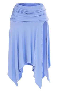 Baby Blue Soft Touch Ruched Asymetric Midi Skirt -Cheap Glamarish Store a603157a58bcfc3049eba5a7bd4f1bd570ea278a cne3828 5