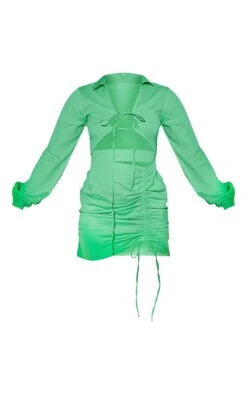 Bright Green Linen Tie Front Detail Ruched Skirt Bodycon Dress -Cheap Glamarish Store a8448a543798f562e8df3f31f87f856ebc37586a cmw9229 6