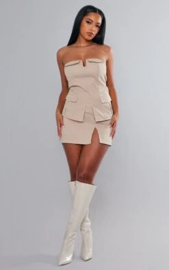 Stone Twill Split Hem Cargo Mini Skirt