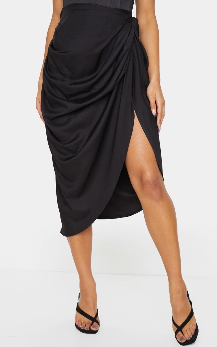 Black Ruched Side Midi Skirt 4 Black Ruched Side Midi Skirt - Image 2