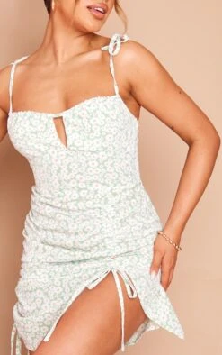 Green Floral Print Ruched Front Split Bodycon Dress -Cheap Glamarish Store acfa2afa3bdf2619733a4840ab2edd0654267442 cnd5453 4