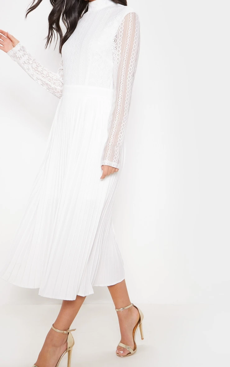 White Lace Top Pleated Midi Dress 7 White Lace Top Pleated Midi Dress - Image 5