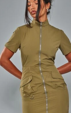 Khaki Parachute Cargo Zip Through Shirt Dress -Cheap Glamarish Store af9ba22fed050e034484df1190c7c7bb87c48fde cna6854 4