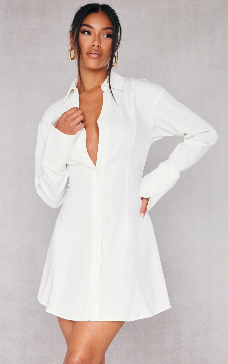 White Woven Lace Back Detail Shirt Dress 4 White Woven Lace Back Detail Shirt Dress - Image 2