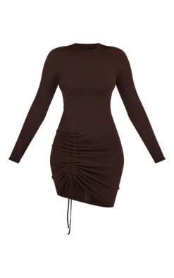 Chocolate Long Sleeve Ruched Asymmetric Knit Dress -Cheap Glamarish Store b821a14f0e97ed8a18acfa82c86bc4935335c400 cmu0241 6