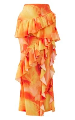 Orange Frill Detail Split Thigh Maxi Skirt -Cheap Glamarish Store b9cff0909c2c917651846a2633c5e3fe32d2f003 cne3835 5