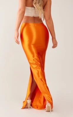 Rust Stretch Satin Split Side Maxi Skirt -Cheap Glamarish Store b9d75ee591e1bf7b35ca237b279656e8dcf7a4cc cne3924 3