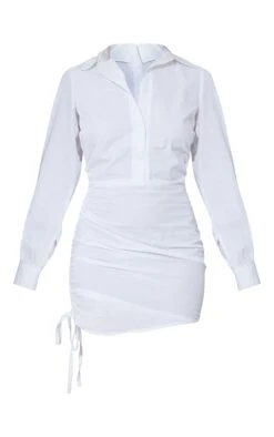 White Ruched Side Fitted Shirt Dress -Cheap Glamarish Store babbfe6fd96d05dc43acb408e86af30dc512b726 cmt6127 6