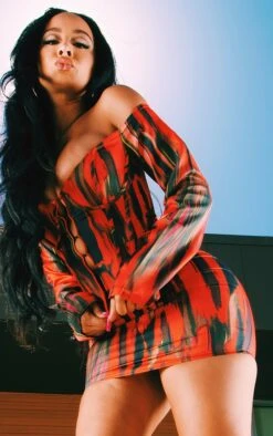 Orange Abstract Print Mini Skirt -Cheap Glamarish Store bd92cf427749185e4d1917a117ecb24a917ebad4 CMZ6491 4