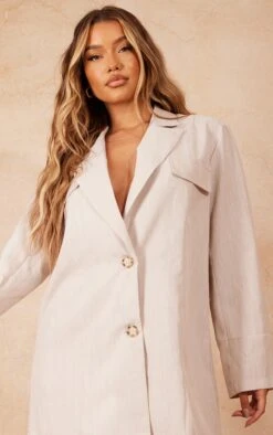 Stone Linen Look Tortoise Shell Button Oversized Blazer Dress -Cheap Glamarish Store bdeb831c57daa6747e1c101fd73395024934de7f cmw6635 4