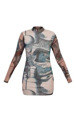 Green Abstract Print Ruched Sleeve Mesh Bodycon Dress -Cheap Glamarish Store bf7d0e2cbfa3b07b24951b6559dd6ab77b6e06ab cnd1334 5