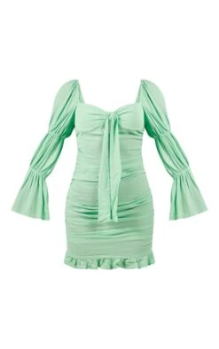 Pastel Green Tie Front Ruched Detail Bodycon Dress -Cheap Glamarish Store bfc9acd6572691a4c77584d9fb3dcb8146948912 cnc8275 5