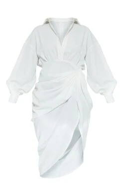 White Balloon Sleeve Gathered Skirt Midi Shirt Dress -Cheap Glamarish Store c1f1ad97f61389693698d6cb2161db30f4b298b8 cms6920 5