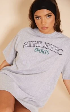 Grey Marl Athletic Sports Badge Slogan Short Sleeve T Shirt Dress -Cheap Glamarish Store c43673e51e1dffd51e95d5b27c2ce2e544224632 cnd4019 4