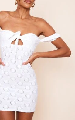 White Broderie Tie Bardot Bodycon Dress -Cheap Glamarish Store c60d287bd97ae2e484cb79845c8ed01a261a063d cnd8878 4