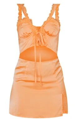 Tangerine Satin Lace Asymmetric Strap Tie Detail Shift Dress -Cheap Glamarish Store c63e65c8431ba0fd5151803b5b052ce1f0866fb9 cne1417 5