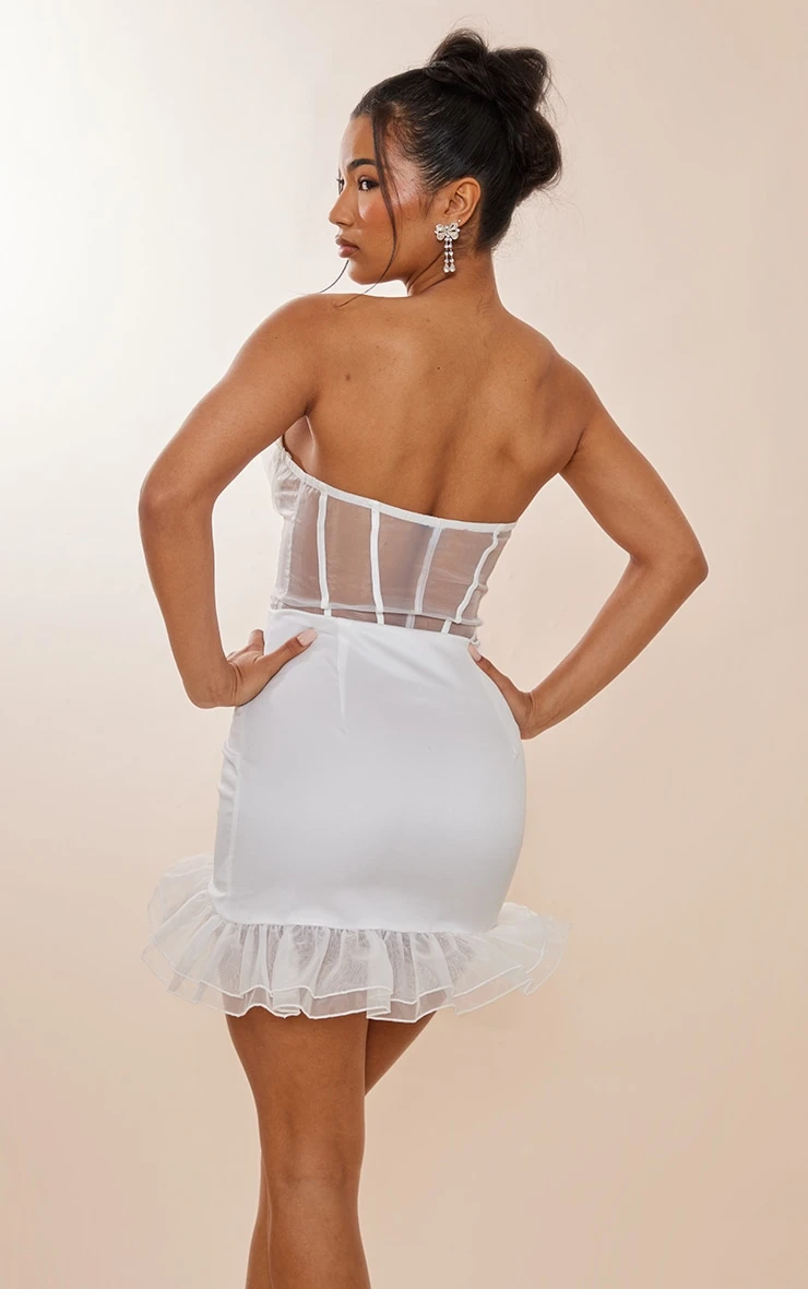 White Shell Frill Cup Detail Corset Bodycon Dress 4 White Shell Frill Cup Detail Corset Bodycon Dress - Image 2