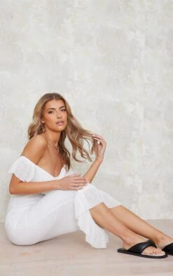 White Textured Bardot Frill Detail Midaxi Dress -Cheap Glamarish Store cc7ac4bdc1fdbf25142fa0c0ba65b0c2e420387f cnd7621 3