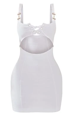 White Stretch Woven Lace Up Trim Detail Bodycon Dress -Cheap Glamarish Store ccc3ae733b2eb0322c7a8fe9b85a2ee2ada020c1 cne2700 5