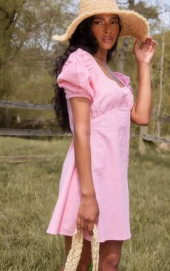 Candy Pink Puff Sleeve Square Neck Smock Dress -Cheap Glamarish Store cda7ecaca20fb327511735bf1fec2105a29c491a cnd8935 4