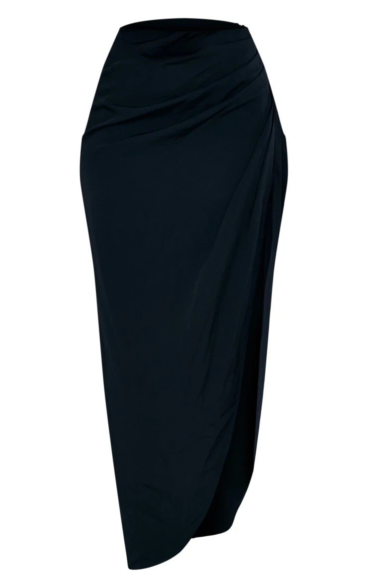 Black Woven Ruched Skirt Midi Skirt 7 Black Woven Ruched Skirt Midi Skirt - Image 5
